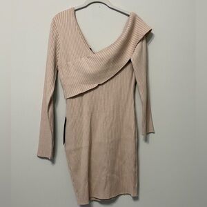 bebe Asymmetrical Beige Ribbed Dress XL